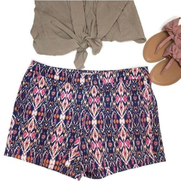 British Khaki Pants - British Khaki Womens Ikat Print Shorts Size 6 Cotton navy pink calidascope boho